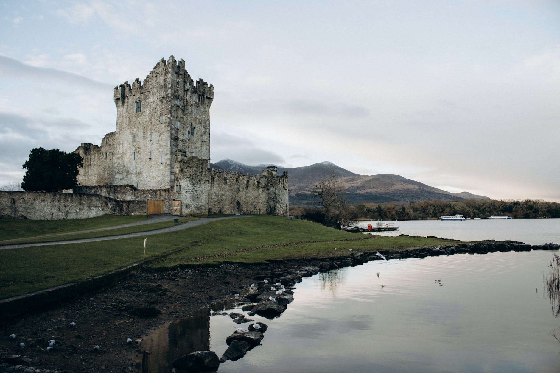 view of the ross castle by the lough leane in killarney national park county kerry ireland